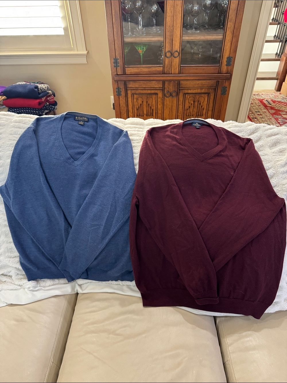 Lot of 2 Brooks Brothers (XL and XXL) V-neck Men's Sweater - Blue and Burgundy
